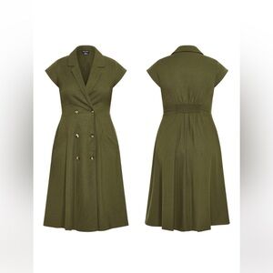 City Chic Lafayette Love Double Breasted Midi Dress Jungle Green Sz XXL / 24